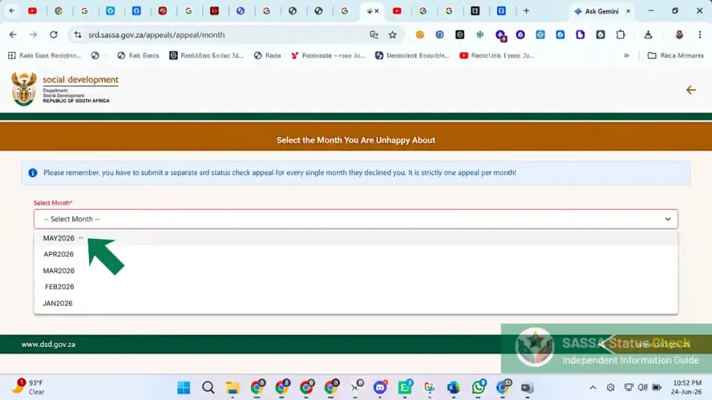 Select the specific month that you want to appeal for